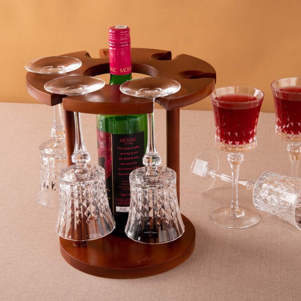Wooden Hanging Wine Glass Holder Rack Online with Bottle Stand