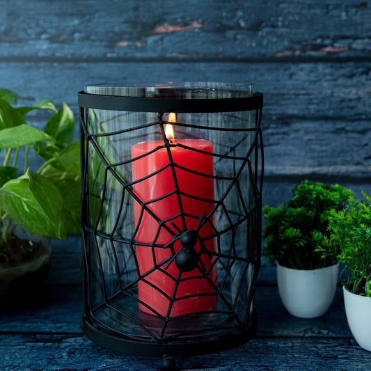 Cobweb Glass Hurricane Candle Holder