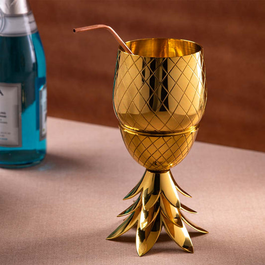 Pineapple Cocktail Glass with Straw & Lid