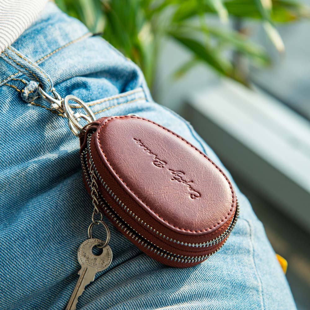 brown car key case leather