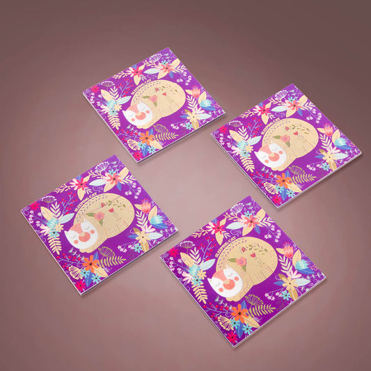 Sleeping Cat Purple Coaster Set of 4