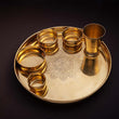 Brass Bhojan Thali Embossed Design Peetal Plate & Utensils for Dining Table Decor