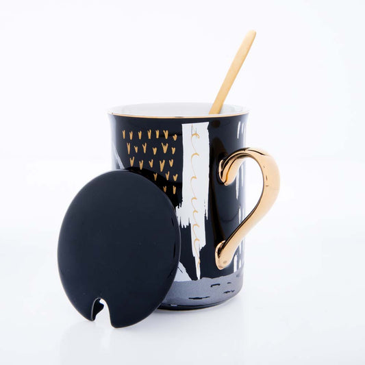 Black coffee mug with lid