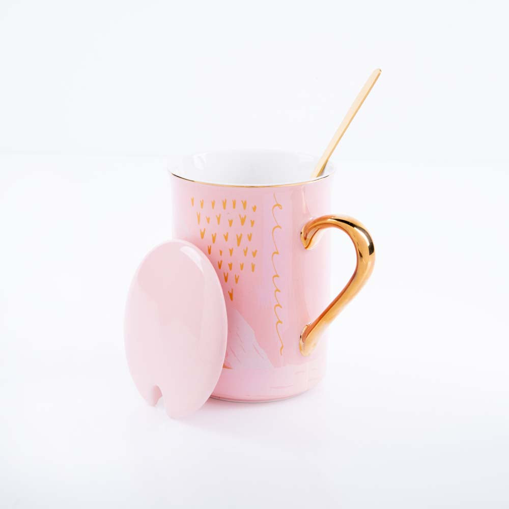 Pink mug with lid ceramic