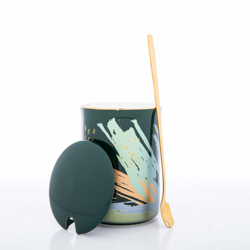 Green mug with lid ceramic