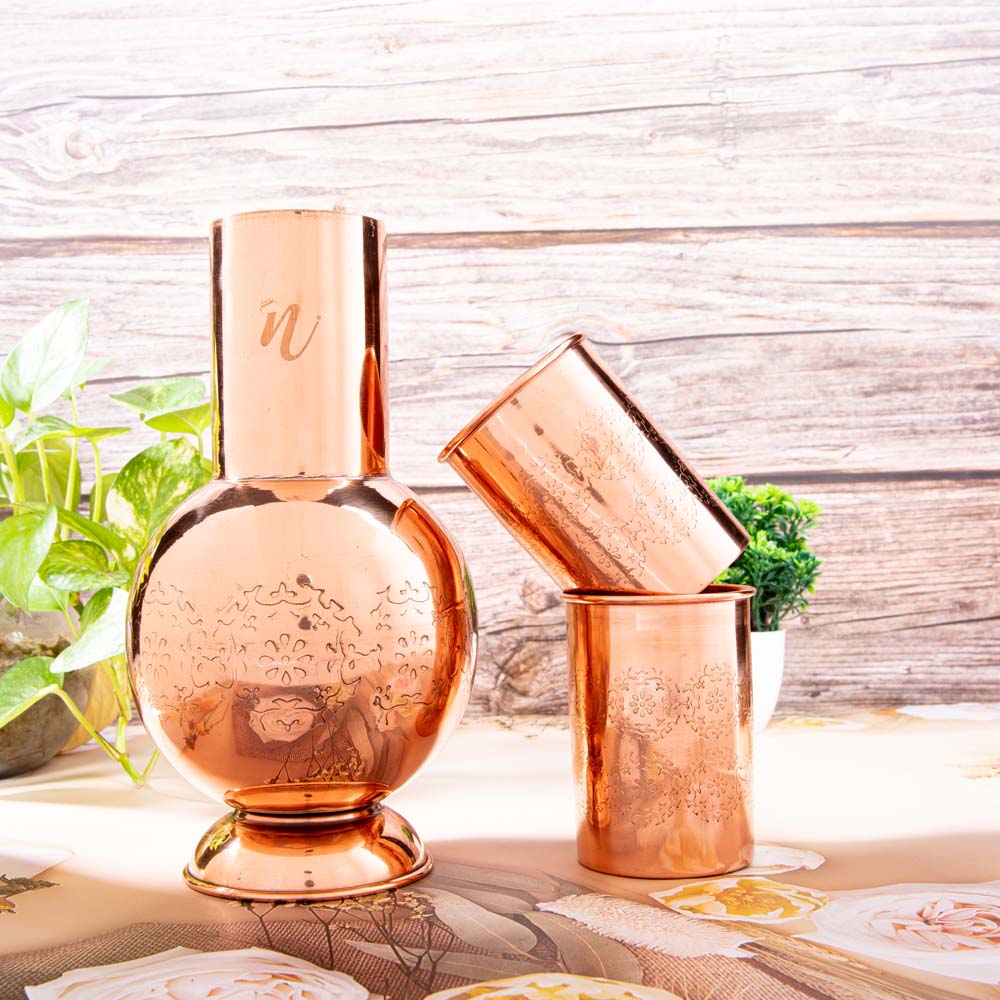 copper jug and glass set